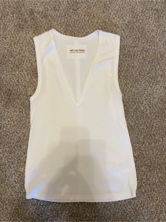 Tops - Cream Ribbed V-Neck Tank Top